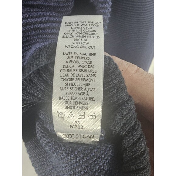 Calvin Klein Sweater Men's L Navy Blue Striped Round Neck Pullover - Picture 5 of 6